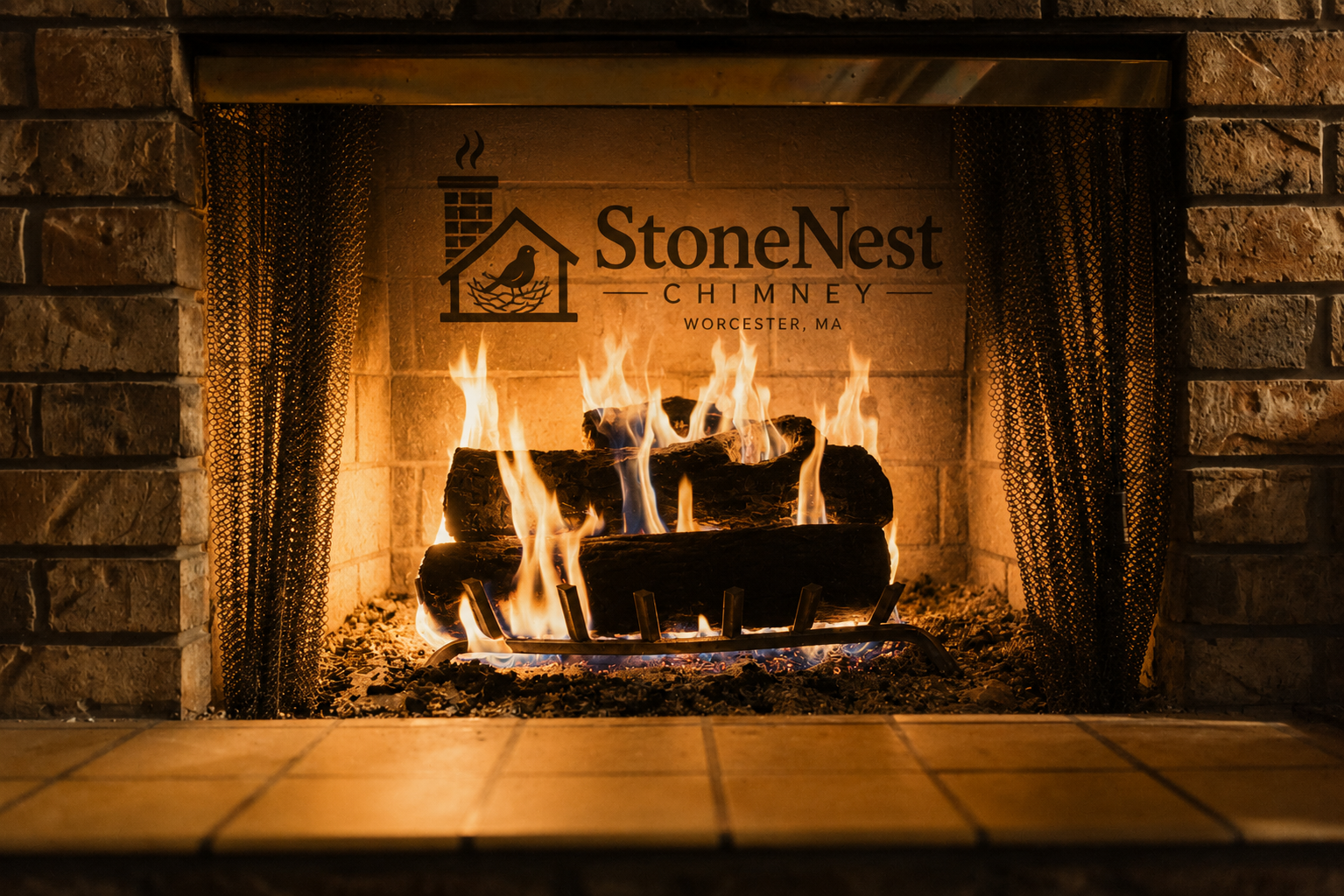 Refractory panel replacement — new pre-cast concrete firebox panels installed in prefab fireplace by StoneNest Chimney
